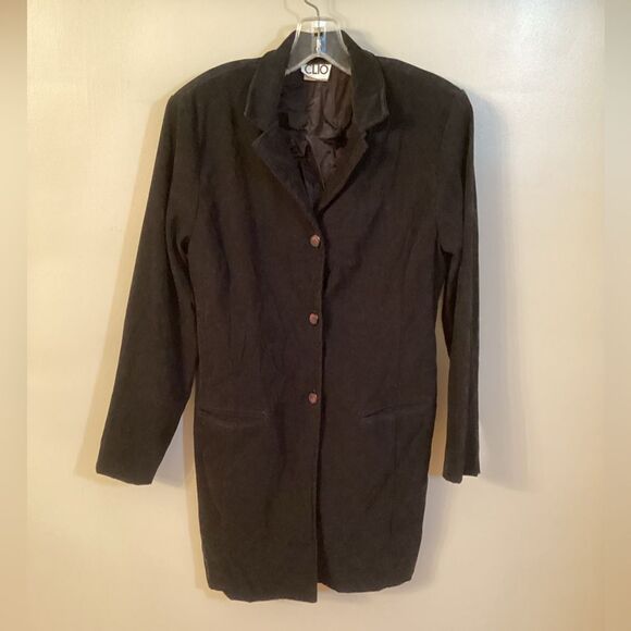 CLIO VINTAGE 90S SIZE MEDIUM BLACK VELVET LONG LENGTH 3 BUTTON BLAZER JACKET - Picture 2 of 9